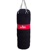 Canvas Kick Boxing Punch bag martial Arts with Chain & bag mitts Black with Red Stripe 3ft