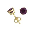 Gold Overlay Sterling Silver 4mm Round Ruby Earrings