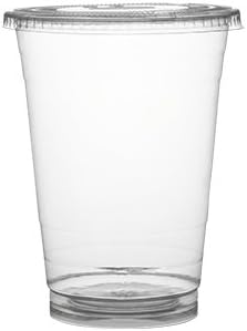 Clear Plastic Cup 20 oz, PACK of 50 with Flat Straw Slot Lid, Includes Clear Smoothie Straws Wrapped