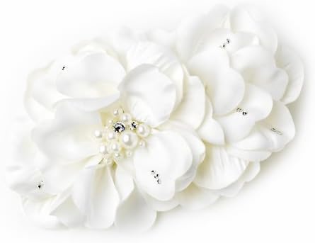 Sweet Ivory Simulated Pearl & Rhinestone Accent Bridal Flower Hair Clip