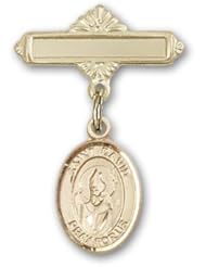 14kt Gold Baby Badge with St. David of Wales Charm and Polished Badge Pin