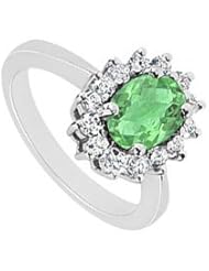 Emerald and Diamond Ring 14K White Gold - 1.50 CT TGW