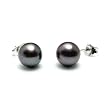 Freshwater Cultured 7-7.5mm Black Pearl Earrings with Silver Mount