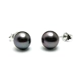 AugustinaJewelry Freshwater Cultured 7-7.5mm Black Pearl Earrings with Silver Mount
