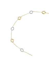 7.50" 14K Yellow Gold Polished Double Cable Chain Link Bracelet w/ Pear Shape Clasp w/ 2 Tone Textured Multi Station Open Oval