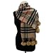 Burberry Inspired Cashmere and Wool Shawl with Rabbit Fur Balls