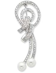 Sterling Silver CZ & Cultured Pearl Fancy Pin
