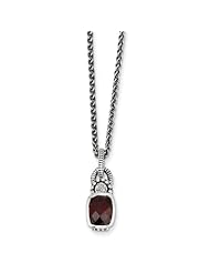 Sterling Silver 1.80 Garnet .015ct. Diamond 18in Vintage Style Necklace 1.8ct