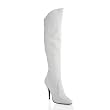5 Inch Sexy Cuffed Knee Boot High Heel Boot Pointed Toe Boot Inside Zip White Leather