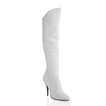 5 Inch Sexy Cuffed Knee Boot High Heel Boot Pointed Toe Boot Inside Zip White Leather