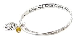 Bracelet - B148 - Bangle Style - Inscribed with "Guardian Angel. Protect and Guide, Always Stay by my Side" ~ Silver Tone Metal