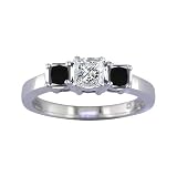 1/4 Ct. Three-Stone Black & White Diamond Engagement Ring Bridal Style Princess Cut in 14K White Gold