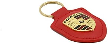 Porsche Leather Keychain Car logo keyring RED
