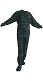 Big Feet Pajama Co.'s Navy/green Plaid (Black Watch) Cotton Flannel Adult Footed Pajamas w/ Drop-seat (104)