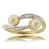 10KT Yellow White Gold White Pearl & Diamond Ring Sz=7