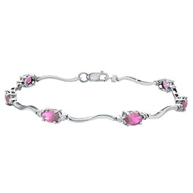 Created Pink Sapphire Bracelet with Diamond 3.5 Carat (ctw) in 10K White Gold by MyJewelryBox.com
