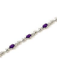 14K White Gold Oval Amethyst and Diamond Bracelet