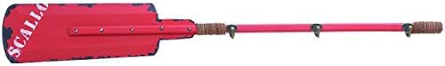Three Hook Coat Rack, Wood Boat Oar Decorative Wall Mounted Accent Piece, 43-inch, Nautical Decor (Pastel Red)