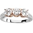 14K Rose and White Gold Hand Engraved Diamond Three-Stone Anniversary Ring - 0.75 Ct.