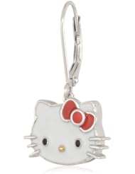 Hello Kitty by Simmons Jewelry Co. Enamel Face and Red Enamel Bow Lever Girls Back Earrings