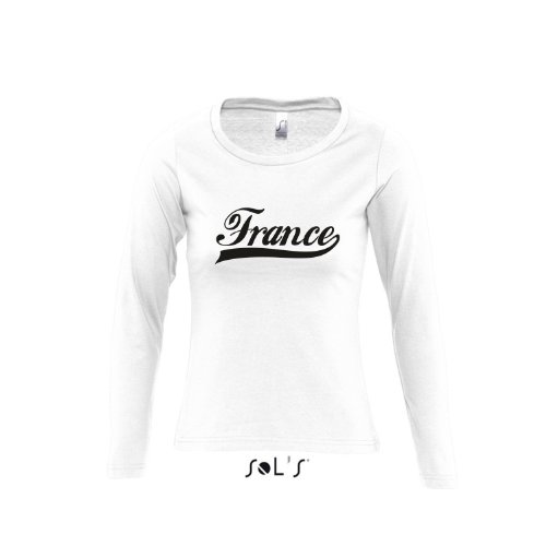 Frankreich Oldschool France LÄNDERSHIRT EM / WM FAN Trikot – Damen Langarm Longsleeve T-Shirt S-XL , White – schwarz , M