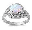 Sterling Silver Ring with White Lab Created Opal (4-Prong Set) - 12 x 15 mm (Sizes 6-9) Sterling Silver Ring with White Lab Created Opal (4-Prong Set) - 12 x 15 mm (Sizes 6-9)