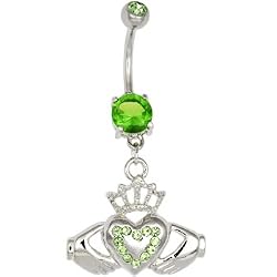 Peridot Green Gem No. 4 Irish Claddagh Belly Ring