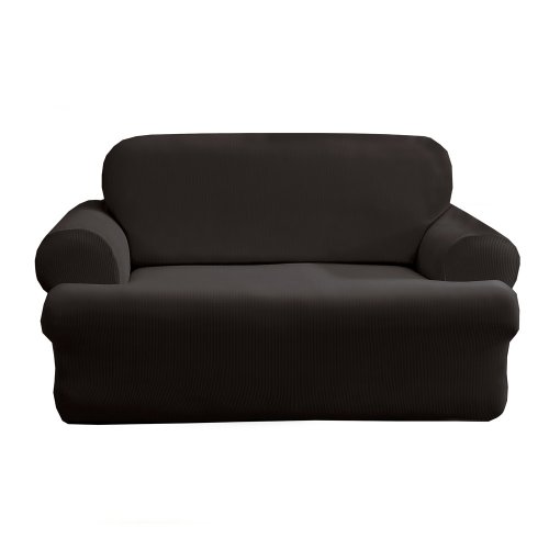 Stretch Rib T-Cushion Sofa Slipcover - Ebony