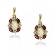 Opal, Garnet, and Diamond Dangle Stud Earrings in Solid Yellow Gold