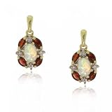 Yellow Gold Dangle Stud Earrings Opal Garnet Diamond
