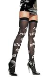 Nylon Opaque Thigh Highs With Printing ("Bitch", "Slut", "Skulls") by Leg avenue