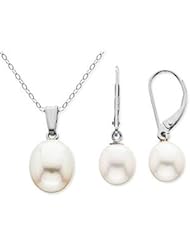 Pearl Necklace and Earrings in 14kt White Gold