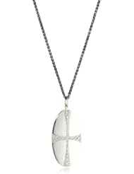 Mizuki Silver and Diamond Oval Cross Medallion Necklace