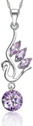 Everbling Amethyst Swan Pendant Swarovski Elements Crystal Rhodium Plated 925 Sterling Silver with 18" Silver Chain Necklace
