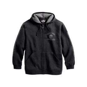 Harley-Davidson® Men's Hooded Skull Sweatshirt. Zip front with skull appliqué and embroidery. 99035-08VM