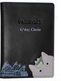 CICCIA CAT BLACK LEATHER PASSPORT HOLDER
