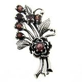 Sterling Silver Genuine Garnet Flower Bouquet Brooch