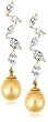 Gold Plated Sterling Silver Dyed Golden Freshwater Cultured Pearl with Cubic Zirconia Leaf Drop Earrings