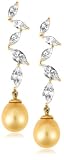 Gold Overlay Sterling Silver Dyed Golden Freshwater Cultured Pearl w/ Cubic Zirconia Leaf Drop Earrings