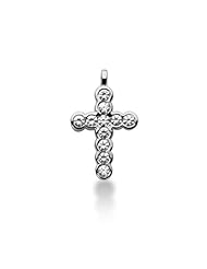 14K White Gold Round Diamond Semi Bezel Set Cross Pendant (0.99ct)