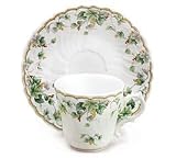 Set Of 2 Beautiful Ivy And Red Berries with Gold Trim Porcelain Teacups And Saucers
