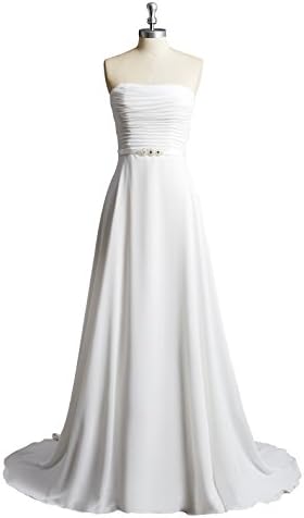 LadyFirst Women's A-Line Scoop Spring Simple Chiffon Wedding Dress Lvory 2