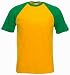 Fruit of the loom short sleeve baseball t-shirt Sunflower yellow and kelly green XXL (47 - 49 inch chest)