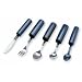 Economy Coated Built-Up Handle Utensils Sanitary, lightweight open-ended steel cylinders design makes it easy to assist self-feeders. Coated with tough plastic for improved grasp. Dishwasher safe up to 180 F. Handle is 4" long. Latex free.