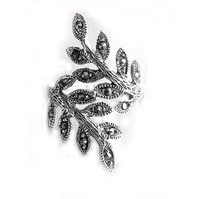 Sterling Silver Ivy Leaf Vine Branch Marcasite Ring (Size 6,7,8,9) by Silver Insanity