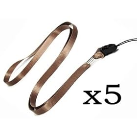 BLUECELL 5 pcs Brown Long Neck Strap Band Lanyard (36 inch full round length) For Camera Cell phone ipod mp3 mp4 PSP Wii ID card badge and other Electronic Devices + Free Bluecell Cable Tie