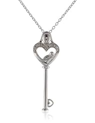 Sterling Silver Heart and Key with Diamond-Accent Pendant Necklace (0.05 cttw, I-J Color, I2-I3 Clarity), 18"