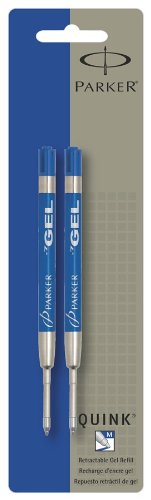 Parker Gel Ink Medium Point Ink Refills, 2 Blue Ink Pen Refills (30526PP)