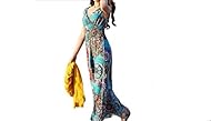 V-neck Ankle Length General Print Sleeveless Silk/Spandex Maxi Dress 