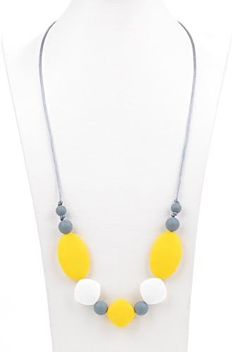 Designer Silicone Teething Necklace for Mom to Wear - BPA FREE Baby Teething Beads &amp; Toys - Perfect Baby Shower Gift - Mae (Lemon)